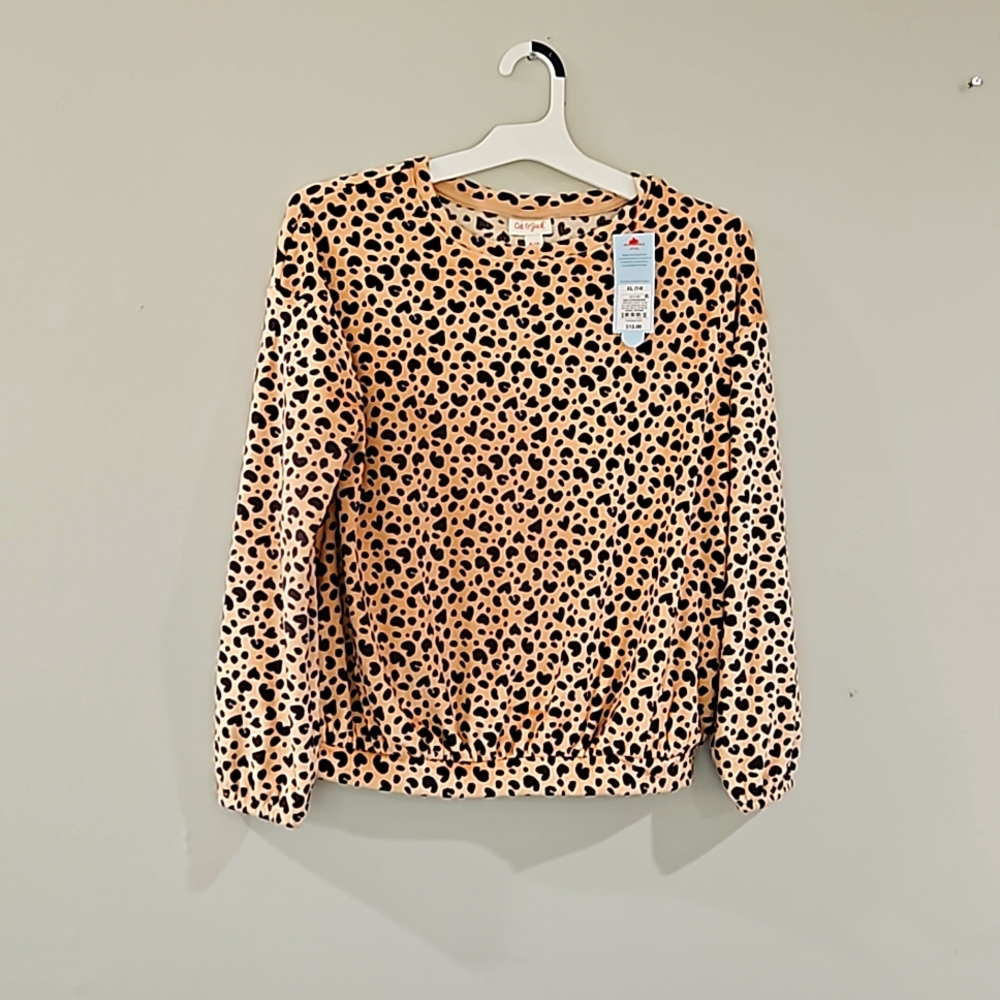 Cat & Jack Beige Leopard Heart Print NWT Sweater